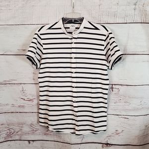 Zara Striped Mandarin Collar Slim Fit Shirt Size M